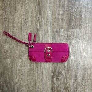 Bath And Body Works Genuine Leather Suede Pink Small Clutch Wristlet With Buckle
